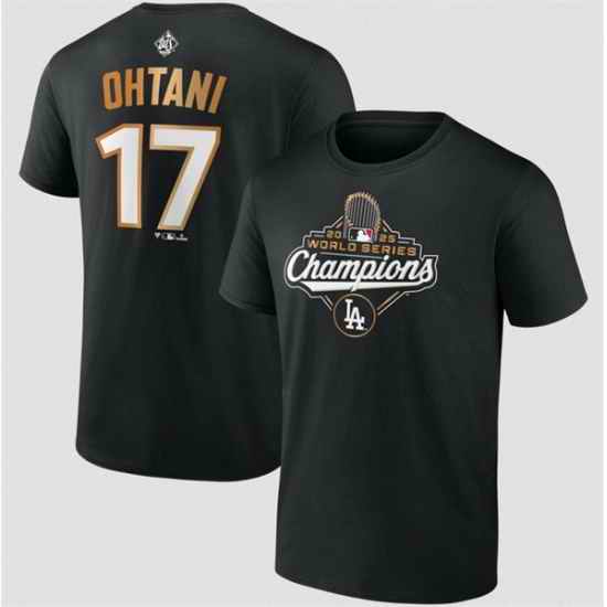 Men Los Angeles Dodgers 17 Shohei Ohtani Black 2025 World Series Champions Name 26 Number T Shirt